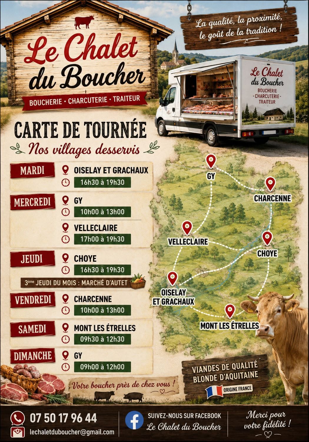 Carte de tournée 2026 publiée par Le Chalet du Boucher